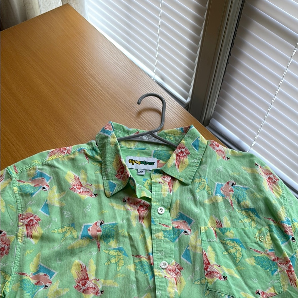 Tipsy Elves Green Parrot Print Casual Shirt